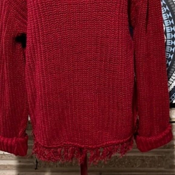 Chelsea Studio Red Chunky Knit Oversized Pullover Sweater Fringe Medium - Picture 3 of 9